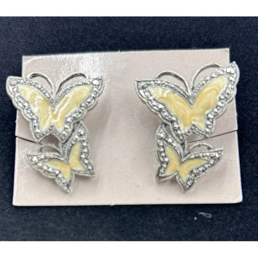 Avon Whispering Wings Butterfly Clip Earrings Pearlized‎ Enamel Faux Marcasite